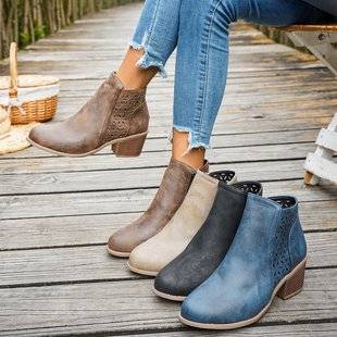 Temu Hot Selling Chelsea Boots 2025 Autumn and Winter New Style Cut Out Pointed Toe Low Square Heel Cross-Border European and American Women's Boots in Stock