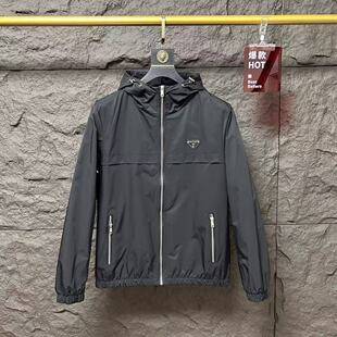 European New Style Slim-Fit Men's Jacket, Simple Solid Color Hooded Jacket, Men's Fashion Trendy Casual Windproof Top