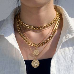European and American new jewelry multi-layer round pendant necklace women's fashion trendy necklace Amazon cross-border wholesale