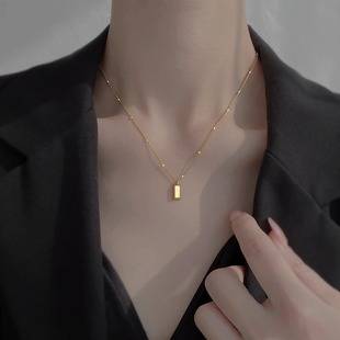 Geometric Rectangular Gold Brick Necklace for Women, Niche Clavicle Chain, Trendy Bead Chain, Titanium Steel Brick Pendant Accessory