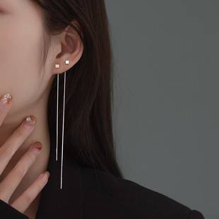 Square Ear Wire for Women in Summer, Simple and Cool Style, Long Tassel Square Earrings That Don’T Take Off When Sleeping, Don’T Take Off the Earrings to Show Your Face