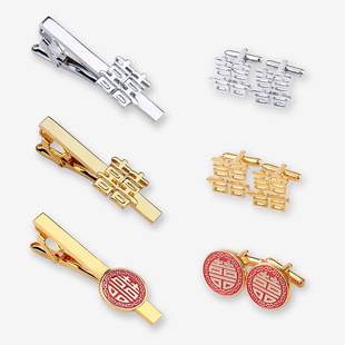 Wedding tie clip cufflinks suit wedding groom golden silver red hollow round cuff