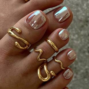European and American cross-border design irregular metal stackable toe rings, beach vacation style open stackable toe rings