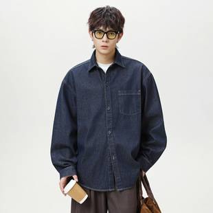 Vintage Raw Denim Long-Sleeve Shirt for Men, Spring 2026 New Japanese Style Loose Trendy Casual Washed Denim Shirt Jacket
