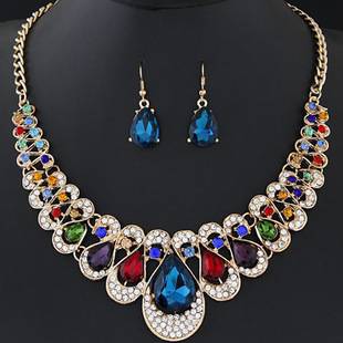 European and American luxury high-end flash diamond water drop jewelry suit bride wedding necklace earrings jewelry suit CM T030