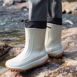 In-Stock Men's Thick-Soled Non-Slip Durable Rubber Shoes, Fashionable Versatile Waterproof Shoes with Drawstring, Water-Resistant Rain Boots