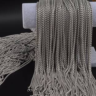 Cross-Border Square Pearl Chain Wholesale Stainless Steel Men's and Women's Plain Necklaces Hip-Hop Titanium Steel Jewelry Chain Amazon Accessories