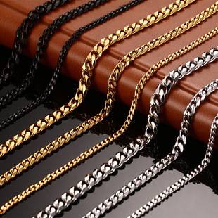 Gold silver Black Stainless Steel Six-sided Mill Necklace Men's European and American Trend Domineering Cuban Chain Hip-hop Titanium Steel Necklace