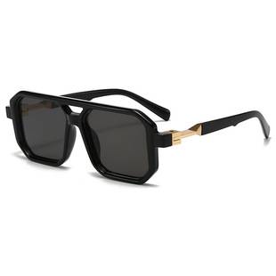 Cross-Border Retro Square Frame Sunglasses for Men and Women, European and American Style Double-Bridge Sunglasses, Trendy Street Style Fashion Sunglasses