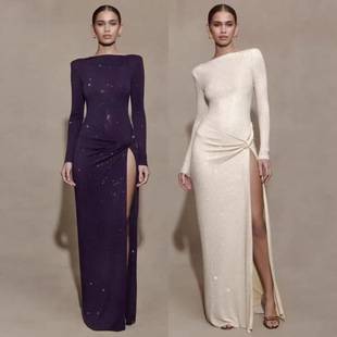 Independent Site Amazon European and American Women's Twisted Evening Dress Sexy Long Slim-Fit Off-Shoulder Dress for Women