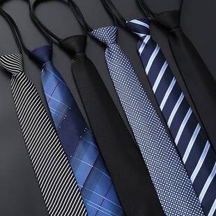 Men's business formal wear zip tie for groom, wedding, blue striped black, easy-to-use 8cm length