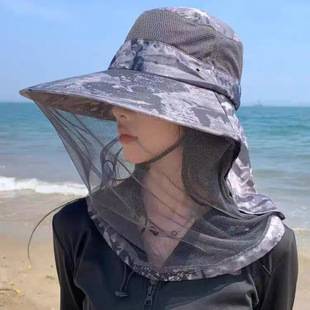 Anti-mosquito summer men's sunscreen fishing hat beekeeping mask full face mesh sun hat night outdoor women