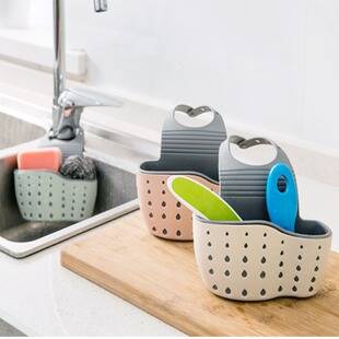 Adjustable Snap-On Sink Drain Hanging Bag Kitchen Storage Rack Faucet Sponge Double-Layer Drain Hanging Basket