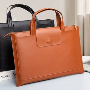 Portable A4 Zipper Leather Document Bag Custom Printed Logo Business Storage Computer Bag Portable Waterproof Document Bag