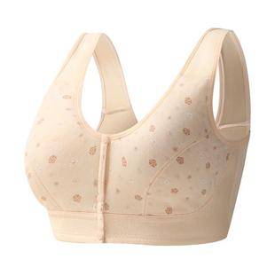 New Printed Front Button Intimates Women's Soft Cotton Vest Style Middle-Aged and Elderly Bra Large Size Wire-Free Intimates Women's New