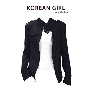 American-style spicy girl look, stand-up collar, short jacket, women's autumn and winter chic, fashionable, slimming, versatile, zip-up cardigan top