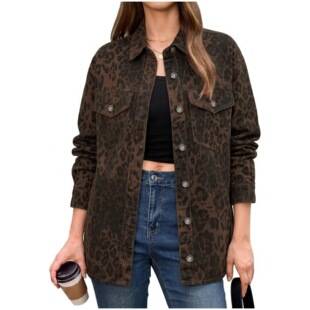 American retro-style leopard-print jacket, denim outerwear, 2026 autumn new collection, loose and comfortable, versatile top for women