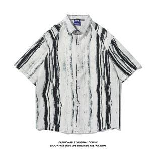 Tie-dyed Shirt Men's Short-sleeved Summer Thin High-end Feeling Ruppish Handsome Half-sleeved Shirt Japanese Style Retro Loose Jacket Trendy