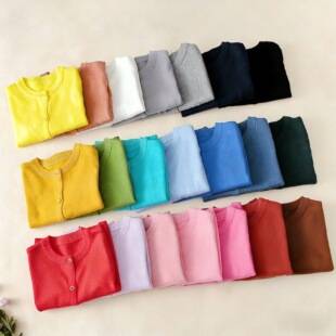 Children's Pure Cotton Knitted Cardigan, Boys' and Girls' Round-Neck Button Sweater, Soft and Skin-Friendly Baby Jacket, Available in Multiple Colors