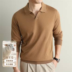 Men's silk wool seagull collar sweater, 2026 autumn new solid color old money style casual base knit sweater for men