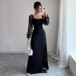 Cross-Border European and American Dresses, Elegant and High-End Long-Sleeved Long Dresses for Women, 2025 Autumn and Winter Amazon