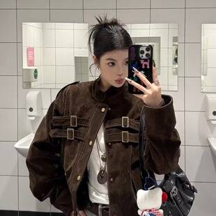 Women's Short Suede Jacket, Spring and Autumn 2025 New Korean Style, High-End Feel, Loose Fit, Petite Outerwear