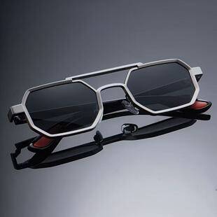 Metal Frame Double Bridge Sunglasses for Men, Outdoor Uv Protection, Fashionable Sports Style, Red-Legged Aviator Sunglasses, Ins