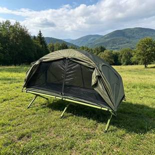 Portable double-layer camping cot tent, rainproof and moisture-proof, elevated outdoor single-person fishing tent, lightweight