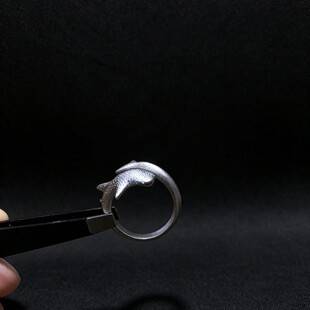Whale shark ring, niche and unique, hand-sandblasted, double-fin shark, adjustable open ring for men and women