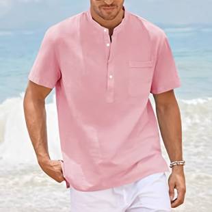 Cross-Border Temu Shein Amazon Cross-Border Foreign Trade Men's Short-Sleeve Pullover Shirt Large Size Solid Color Stand Collar Shirt