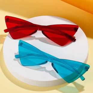 Ty14 New Triangular Cat-Eye Sunglasses One-Piece Mirror Bow-Shaped Popular Female Candy-Colored Street Style Glasses