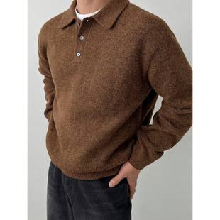 Autumn and Winter Polo Lapel Pure Color Knitwear Men's Versatile Casual Korean Style Loose Pullover Knitwear Hong Kong Style Knitwear