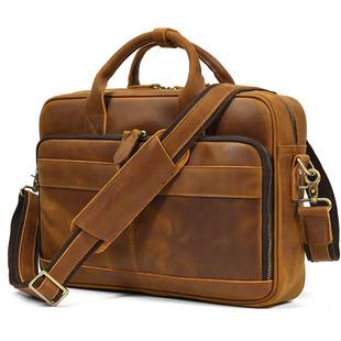 Vintage Crazy Horse Leather Briefcase 14inch Laptop Bag Top Layer Cowhide Men's Genuine Leather Briefcase Amazon Bestseller