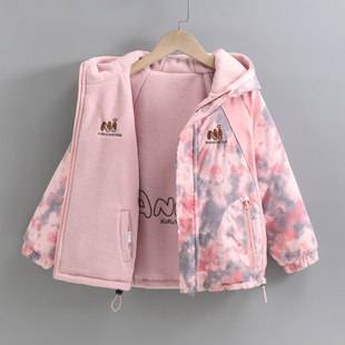 Children's Reversible Fleece-Lined Jacket, Spring and Autumn Girls' Hooded Jacket, Children's Outdoor Mountaineering Clothing
