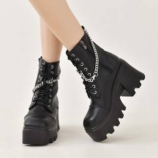2023 cross-border foreign trade Europe and the United States thick-soled boots women's thick-soled Martin boots short boots thick heel motorcycle chain knight boots