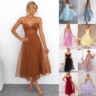 European and American Cross-Border 2026 New Style Independent Amazon Elegant Coat Sexy Strapless Mesh Evening Dress