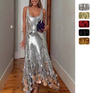 Independent Station Amazon European and American Clothing Sequin Dress Cross-Border Sleeveless Banquet Personalized Dress Sexy Women 8205