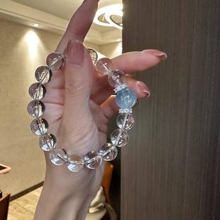 Light Luxury High-End Imitation White Crystal Aquamarine Bracelet Beaded Niche Popular Simple Hand Jewelry Ethnic Style Does Not Fade