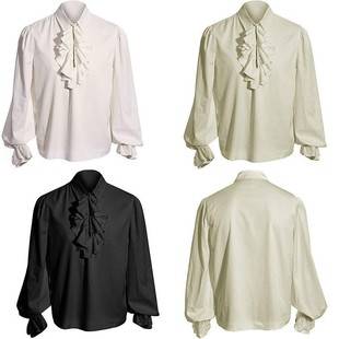 2026 Spring and Autumn New Style Clothing Medieval Gothic Men's Shirt with Long Sleeve Solid Color Top Garment