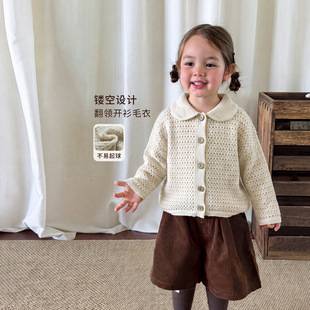 Children's Clothing for Girls: Autumn Sweater Coat with Hollow-Out Doll Collar, Children's Knitted Cardigan, Class a Baby Girl Clothing