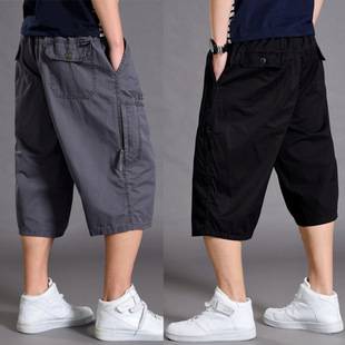 Summer sports cropped pants men's loose shorts plus size fat guy casual thin cropped overalls middle pants