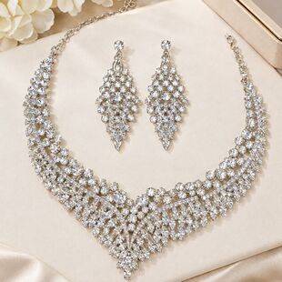 European and American fashion elegant bridal dinner dress diamond necklace generous exaggerated clavicle chain earrings suit wholesale jewelry