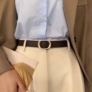Non-Punch Leather Belt for Women, Summer New Style, No Punching, Black Student Versatile Korean Style Ins Style Decorative Thin Trouser Belt Trendy