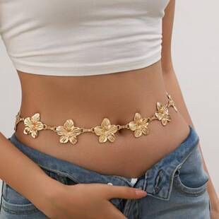 Cross-border summer new beach vacation style metal flower waist chain navel chain for women, retro and sexy belt