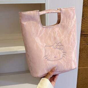 Cute Embroidered Cartoon Wrist Bag, Dopamine Bright Color Fashionable Bag, Everyday Versatile Large Capacity Handbag