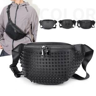 Sh268 Casual Unisex Chest Bag Pu Waist Bag Trendy Rivet Bag Cross-Border Street Fashion Black Cross-Border