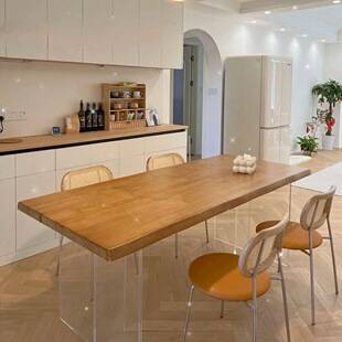 Solid wood table, acrylic floating dining table, small-sized natural wood style living room desk, computer table, rectangular dining table
