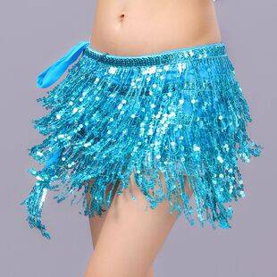 Cross-Border European and American Sequined Skirt Belly Dance Waist Chain Sexy Female Sequined Tassel Hip Scarf Belt Girdle Dance Skirt