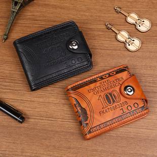 Cross-Border Men's Wallet with Dollar Pattern, Amazon's Best-Selling Ultra-Light Pu Wallet, Multi-Functional Retro European and American Style Wallet