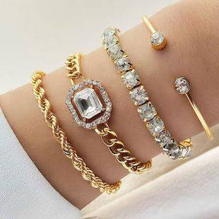 Artistic Retro All-match Metal Chain Square Diamond 4-piece Set Cross-border Hot-selling Multi-layer Diamond Stacked Bracelet suit